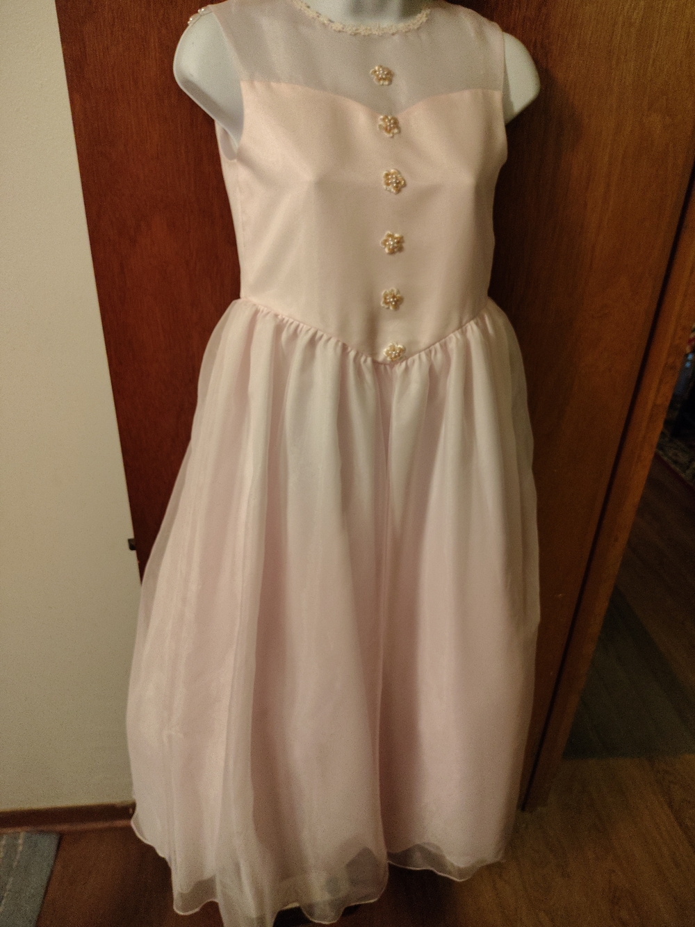 Majestic Light Pink Formal Girls Dress with Pearl Buttons